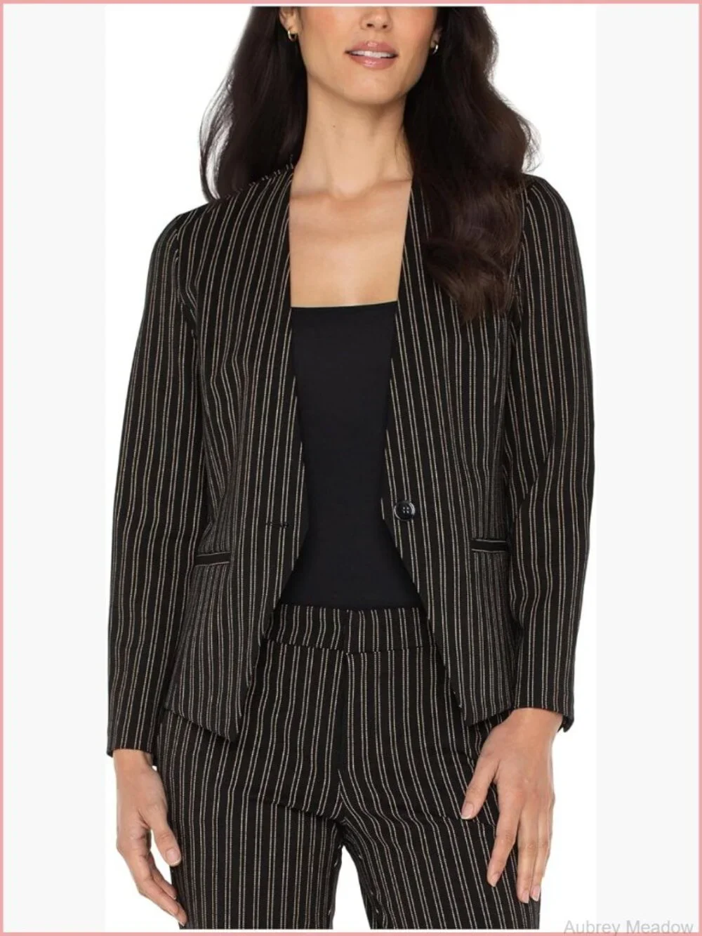 Super Stretch Ponte Collarless Fitted Blazer, Long Sleeve, Button Closure